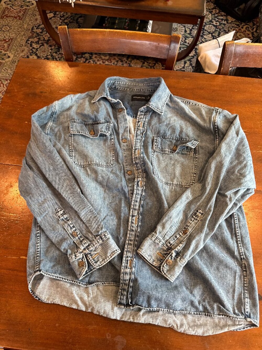 Abercrombie & Fitch Light Wash Denim Shirt, Size XL
